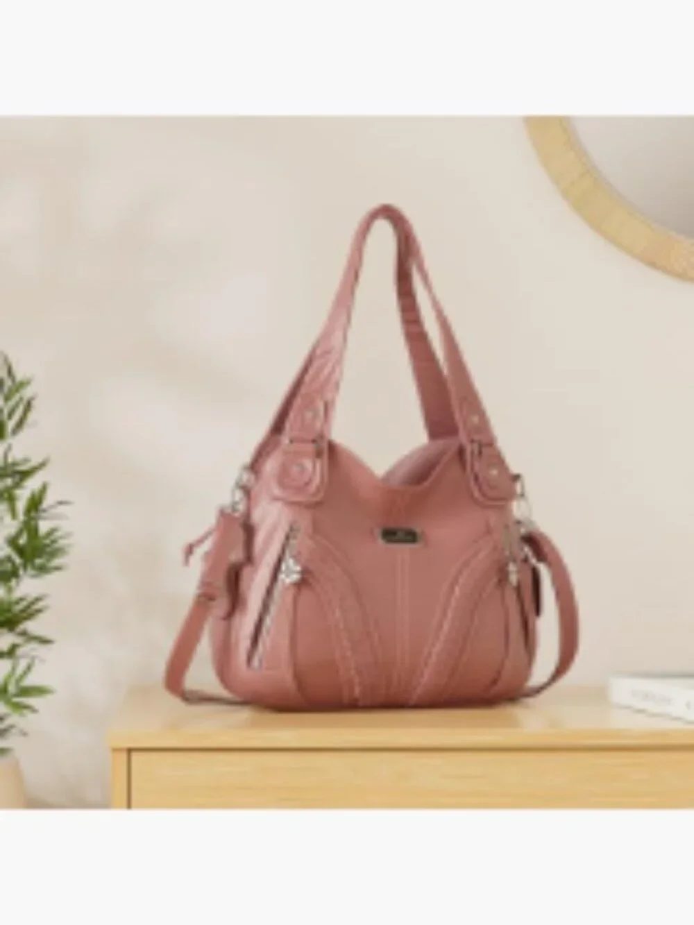 Washed Synthetic Leather Tote Shoulder Bag Satchel Purses